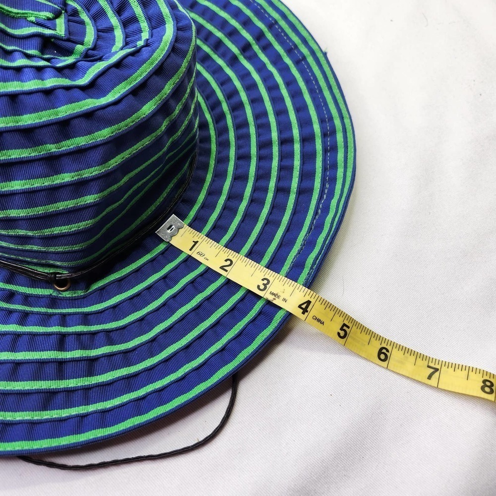Panama Jack Blue Green Striped Sun Hat One Size Lightweight Summer Wide Brim Hat - Picture 6 of 6